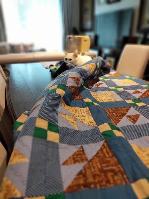 Tranh quilting chần bông sắc xanh bình yên