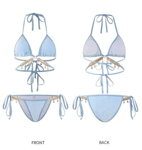 Mermaid-Style One-Piece Swimsuit with Rhinestone Chain