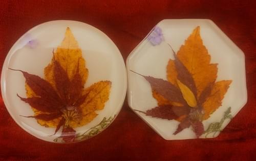 Autumn leaves coasters - with or without cork bottom