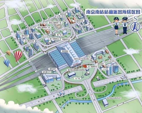 Nanjing South Railway Station's Illustrated Guide Map