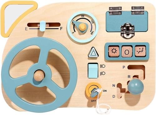 Busy board Montessori din lemn- Volan si activitati de motricitate