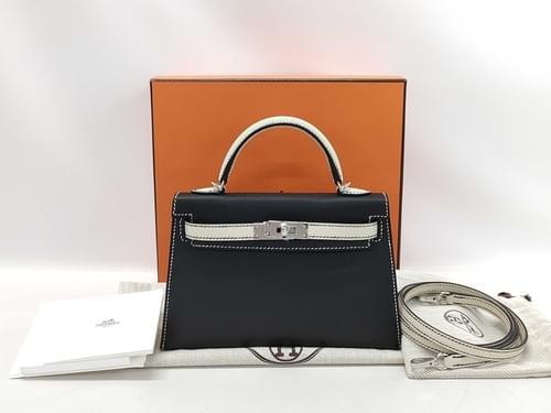 HERMES Mini Kelly de SPO 黑色/粘土色 Epsom 手提包