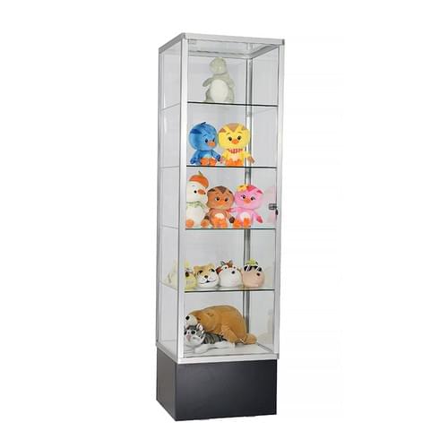Tall Aluminum Frame Glass Display Cabinet | Locking Door & Adjustable Shelves (Black/Silver)