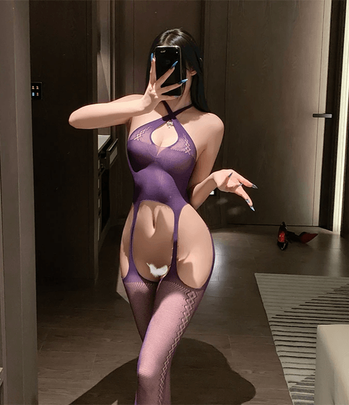 Ball Queen Sexy purple fishnet dress Sexual lingerie
