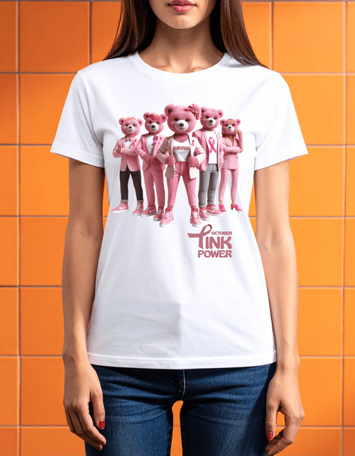 Pink Power Bears & Ribbon Tee – Breast Cancer Awareness Shirt (Front & Back Design)