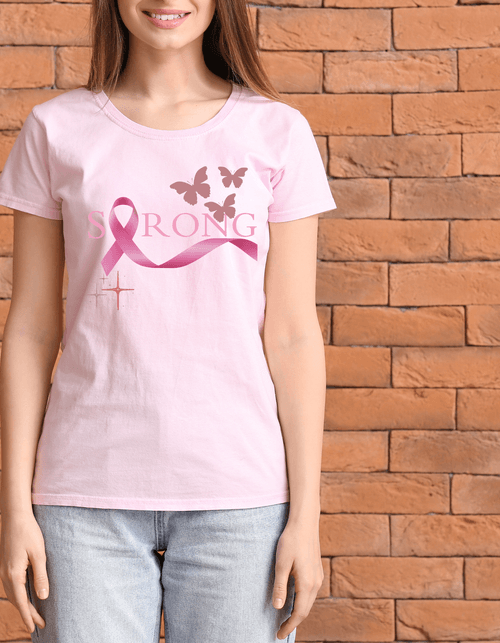 STRONG Butterfly Ribbon Tee – Breast Cancer Awareness Shirt (Pink or White)