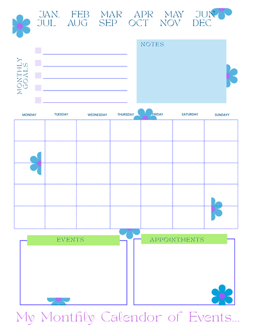 My Monthly Calendar of Events