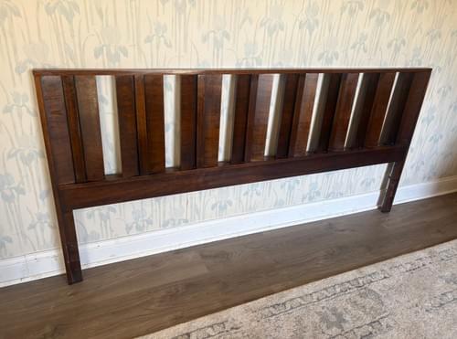 Vintage Mid-Century King Headboard – Dark Wood Slats