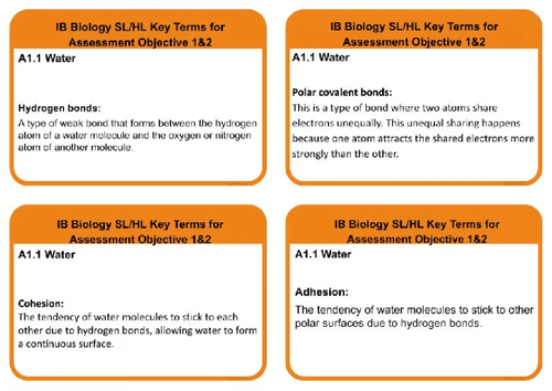 A1.1 BIOLOGY SL/HL WATER KEYTERMS