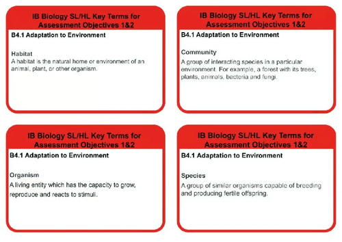 B4.1 DP BIOLOGY SL/HL ADAPTATION TO ENVIRONMENT KEYTERMS