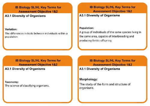 A3.1 SL/HL BIOLOGY DIVERSITY OF ORGANISMS KEYTERMS