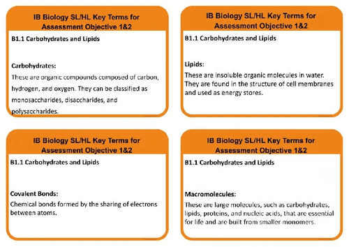 B1.1 BIOLOGY SL/HL CARBOHYDRATES AND LIPIDS KEY TERMS