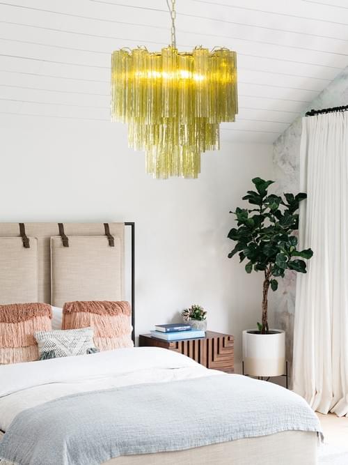 Classic Style Italian Chandelier – Waterfall of Blush Green Murano Glass Tubes