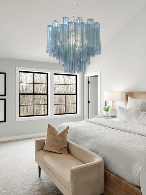Luxury Murano Glass Chandelier Multi Layer Blue Glass Tube for Dining Room