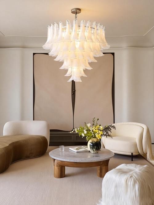Luxury Modern Chandeliers for Living Room - Murano Glass Petals Long Hanging Lights