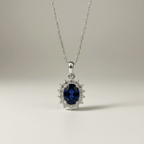 Dije Zafiro con Halo de Diamantes