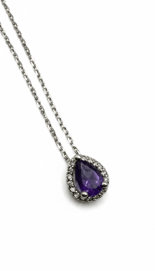 Dije de Amatista con Halo de Diamantes