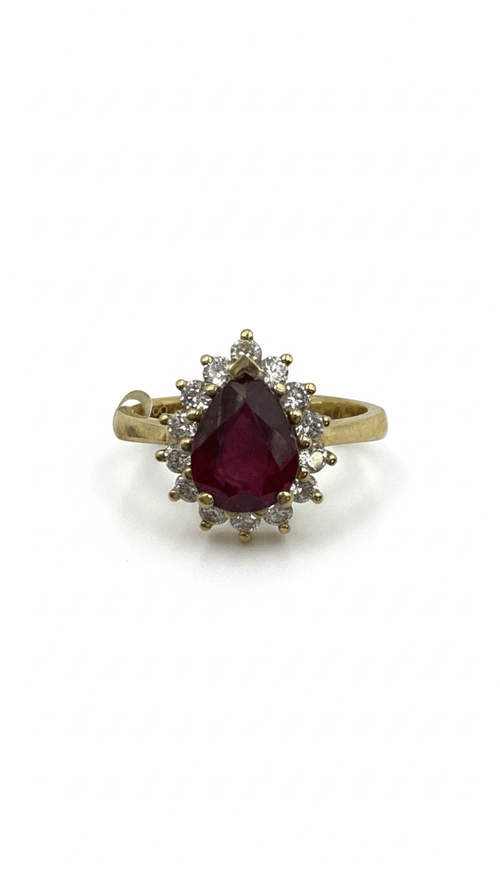 Anillo Rubí con Halo Diamantes