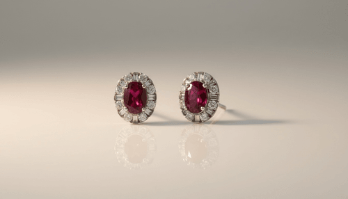 Aretes Rubí Diamantes Brillante & Baguette