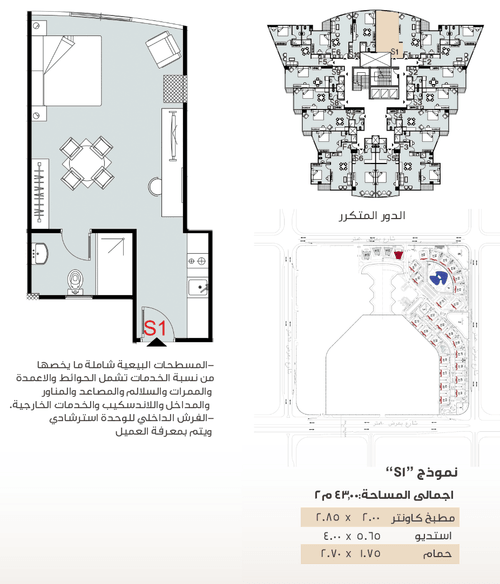 نموذج الفردي S1 عمارة 31 مساحة 43 متر