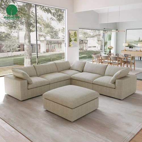 Moontree Cloud Modular Sectional Sofa | Deep Seat L-Shaped Sofa with Ottoman for Living Rooms & Hote