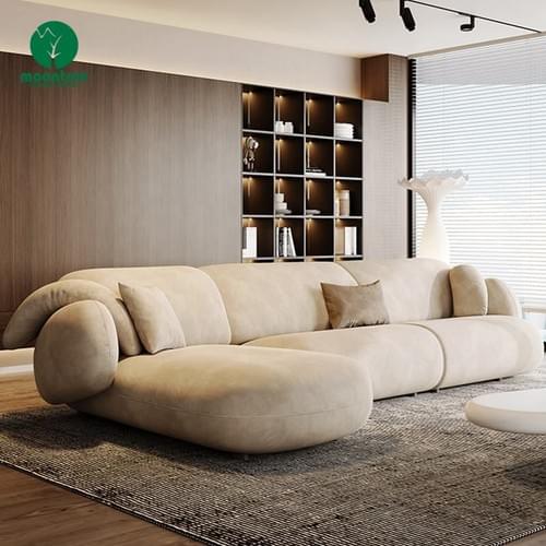 Moontree Organic Soft Velvet Sectional Sofa | L-Shaped Curved Chaise Sofa for Living Rooms & Hotels