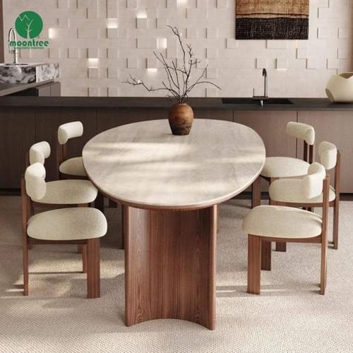 Solid Wood Oval Dining Table | Custom Modern Walnut Dining Table for 6-8 People