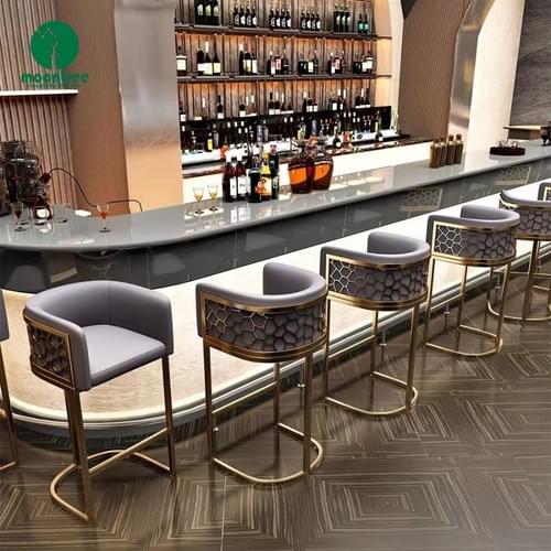 Moontree Orange Leather Bar Stools with Honeycomb Metal Frame