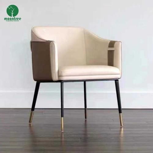Two‑Tone Leather Upholstered Dining Armchair with Black Gold Metal Legs