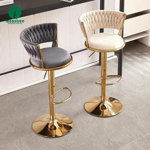 Moontree Adjustable Swivel Braided Velvet Bar Stool with Gold Base