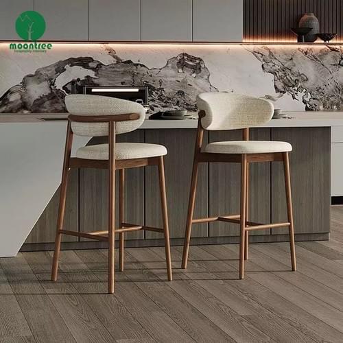 Moontree Solid Wood Bar Stools with Backrest & Soft Cushion, High Chair for Kitchen Island & Home