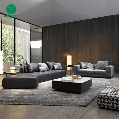 Contemporary Channeled Full-Grain Leather Sofa - Luxury Hospitality Seating by Moontree
