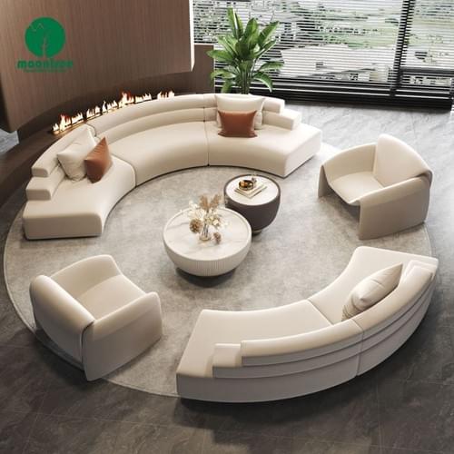Moontree Curved Modular Velvet Sofa Set | Semicircular Sectional for Hotel Lobbies & Reception Areas