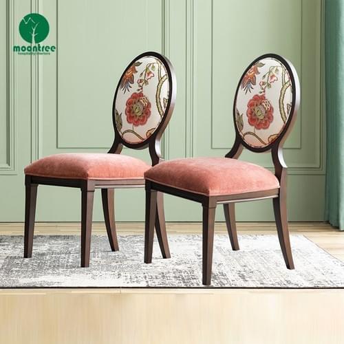 American Vintage Oval Back Solid Wood Dining Chair | Custom Fabric Luxury Accent Chair