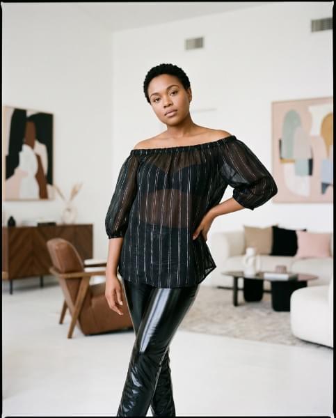 Plus Sized, Sheer, Off-the-Shoulder Blouse