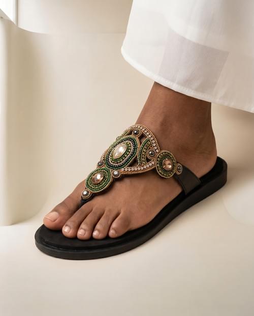 Footbed Flip Flop Beaded Sandals