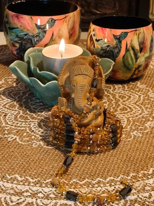 wikkel Ketting/ Armband magnetiet en citrien, agaat