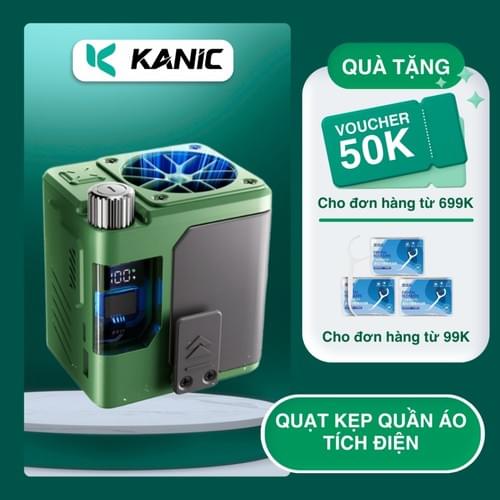 Quạt kẹp quần áo KANIC quạt tích điện điều hòa cơ thể dung lượng 10000mAh sử dụng 3-5h với 100 mức đ