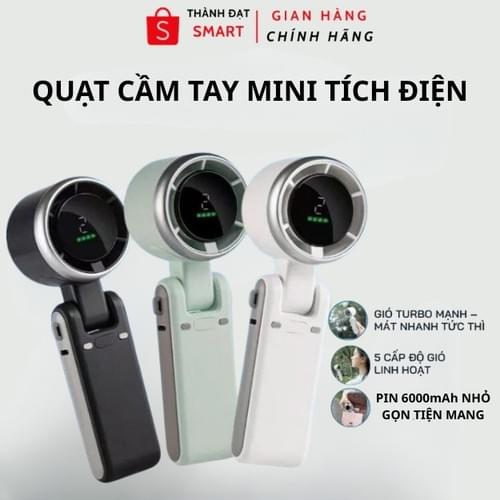 Quạt Tích Điện Mini Cầm Tay Tốc Độ Cao, Quạt Sò Lạnh 199 Cấp Độ Gió Làm Lạnh Cực Nhanh,Tặng Kèm Dây