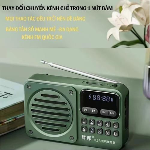 Máy Nghe Đài Radio K63 Quân Đội – FM Dài Sóng, Bluetooth, Thẻ Nhớ