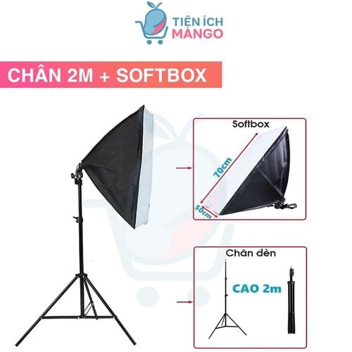 Bộ KIT Studio Chụp Ảnh Sản Phẩm Chân Đèn 2m Kèm Softbox 50x70 cm Hỗ Trợ Sáng, Quay Phim , Livestream