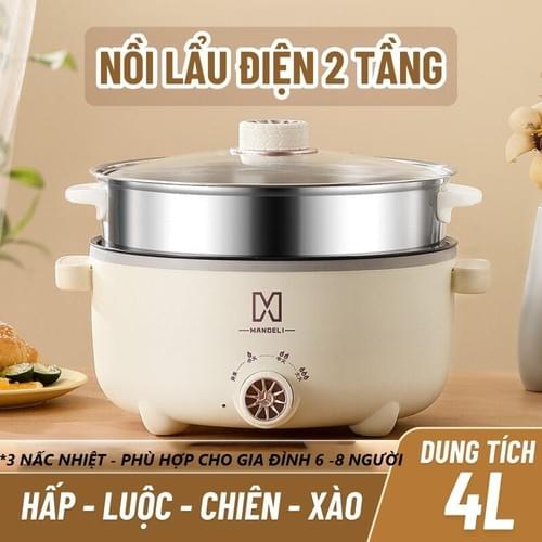 Nồi Lẩu Điện MADELI Đa Năng 28cm Công Suất 1000W Kèm Xửng Hấp Inox Dung Tích 4L ĐA ZI NĂNG