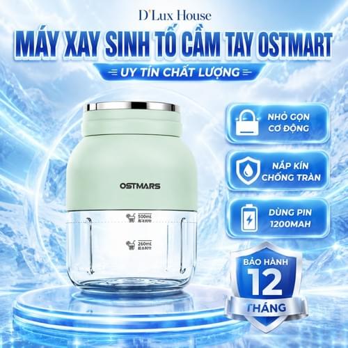 Máy Xay Sinh Tố Cầm Tay OSTMART 500Ml Pro 2025 10 Lưỡi Cực Khỏe + Dây Đeo Ông Hút Và Nắp Chống Tràn