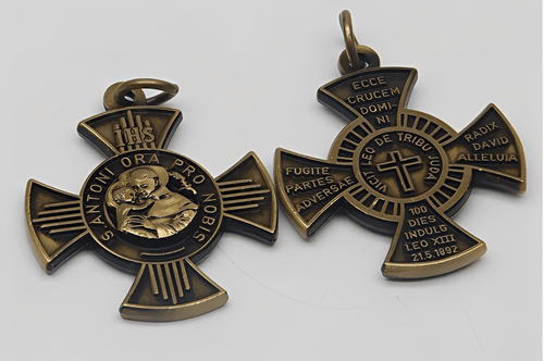 The Cross or Brief of Saint Anthony Exorcism Medal - Antique Gold/Antique Tin