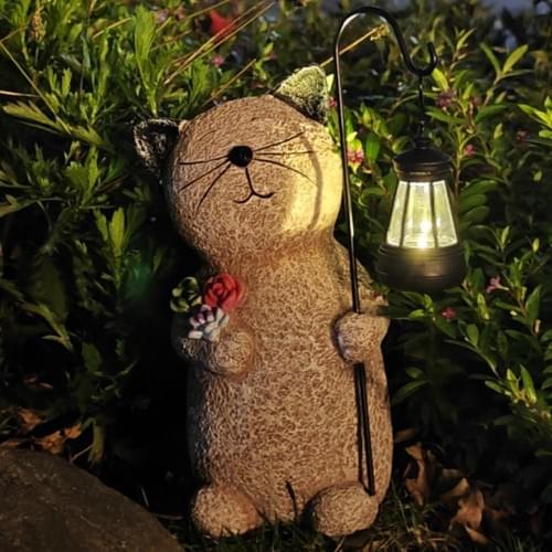 Resin animal statue with solar light for garden yard lawn patio decor