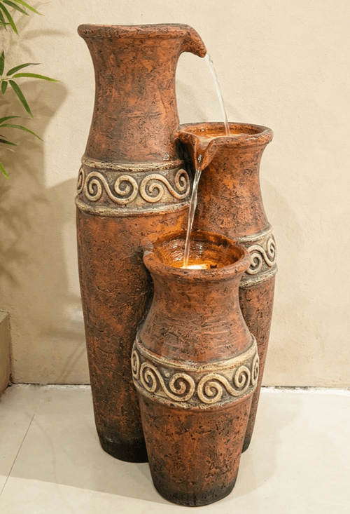 Terracotta vase Fountain warm white lighting