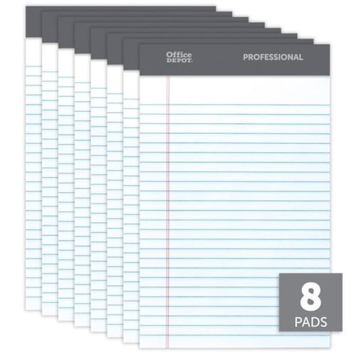 Professional Writing Pads, 5" x 8", Narrow Ruled, 50 Sheets, White, Pack Of 8