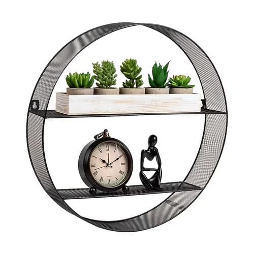Mind Reader 2-Shelf Metal Wall Decor Circular Floating Shelves, 18" x 4" x 18", Black