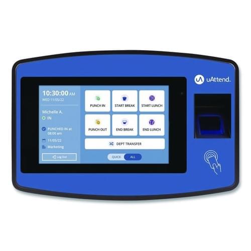 Biometric Fingerprint Touch Tablet Time Clock System, Unlimited Employees, Black/Blue