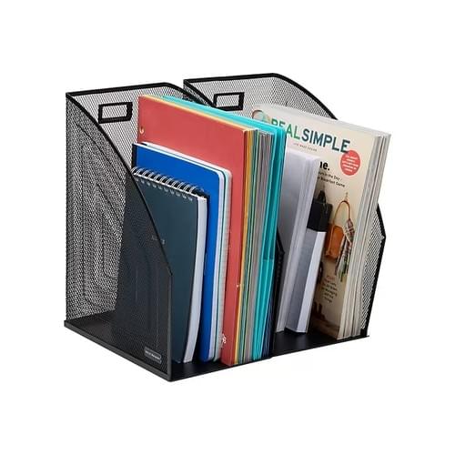 Mind Reader Vertical File Storage Desktop Organizer, Metal, Black, 2/Pack